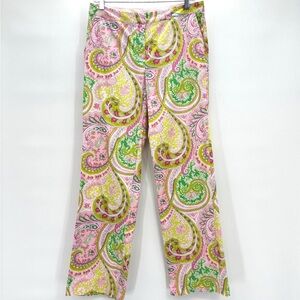 Central Falls Women’s 70s Paisley Floral Hippie Boho Straight Leg Pink Pants 6